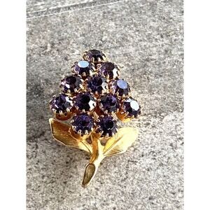 Vintage Brooch Crystals Grape Cluster Gold Tone